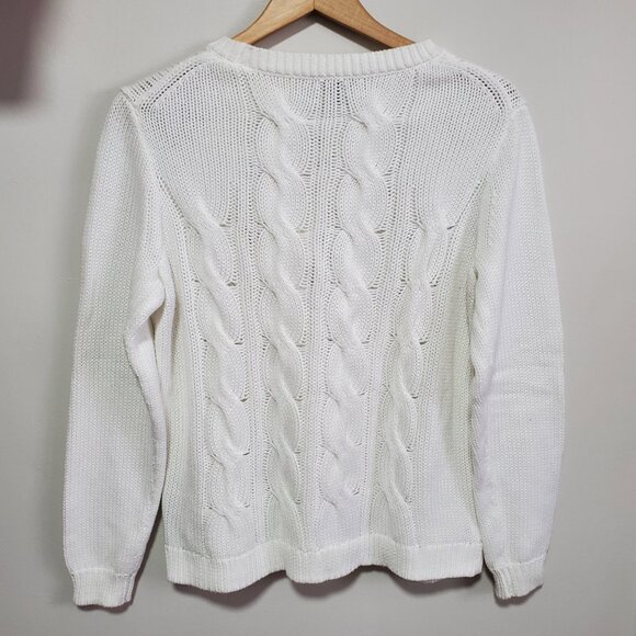 J. CREW J.CREW Fisherman Sweater Crewneck Cable Knit Winter White Women's Medium - Picture 8 of 12